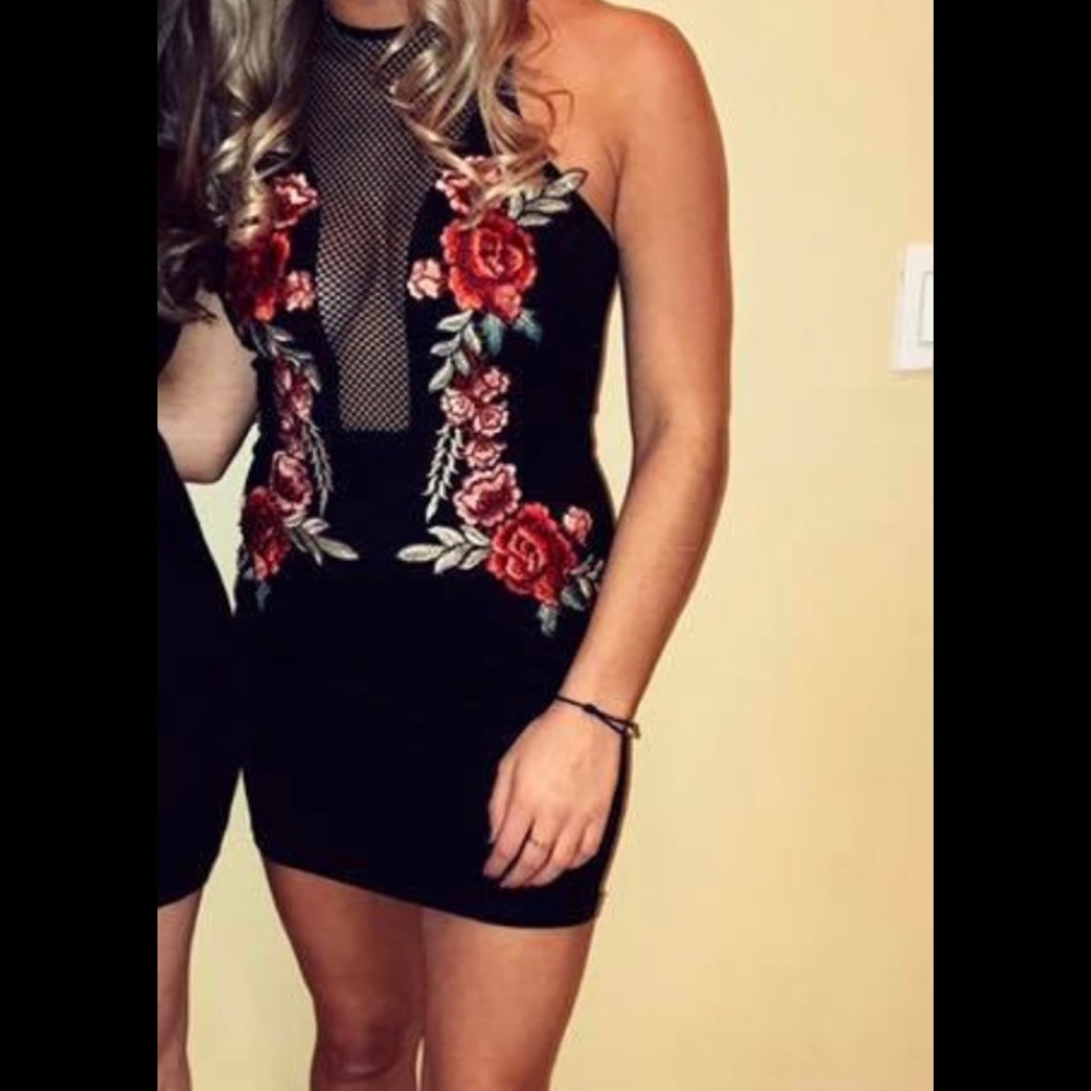 Black sleek dress with flowers size small